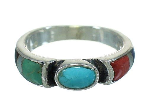 Silver Southwest Multicolor Inlay Ring Size 8-3/4 QX70696